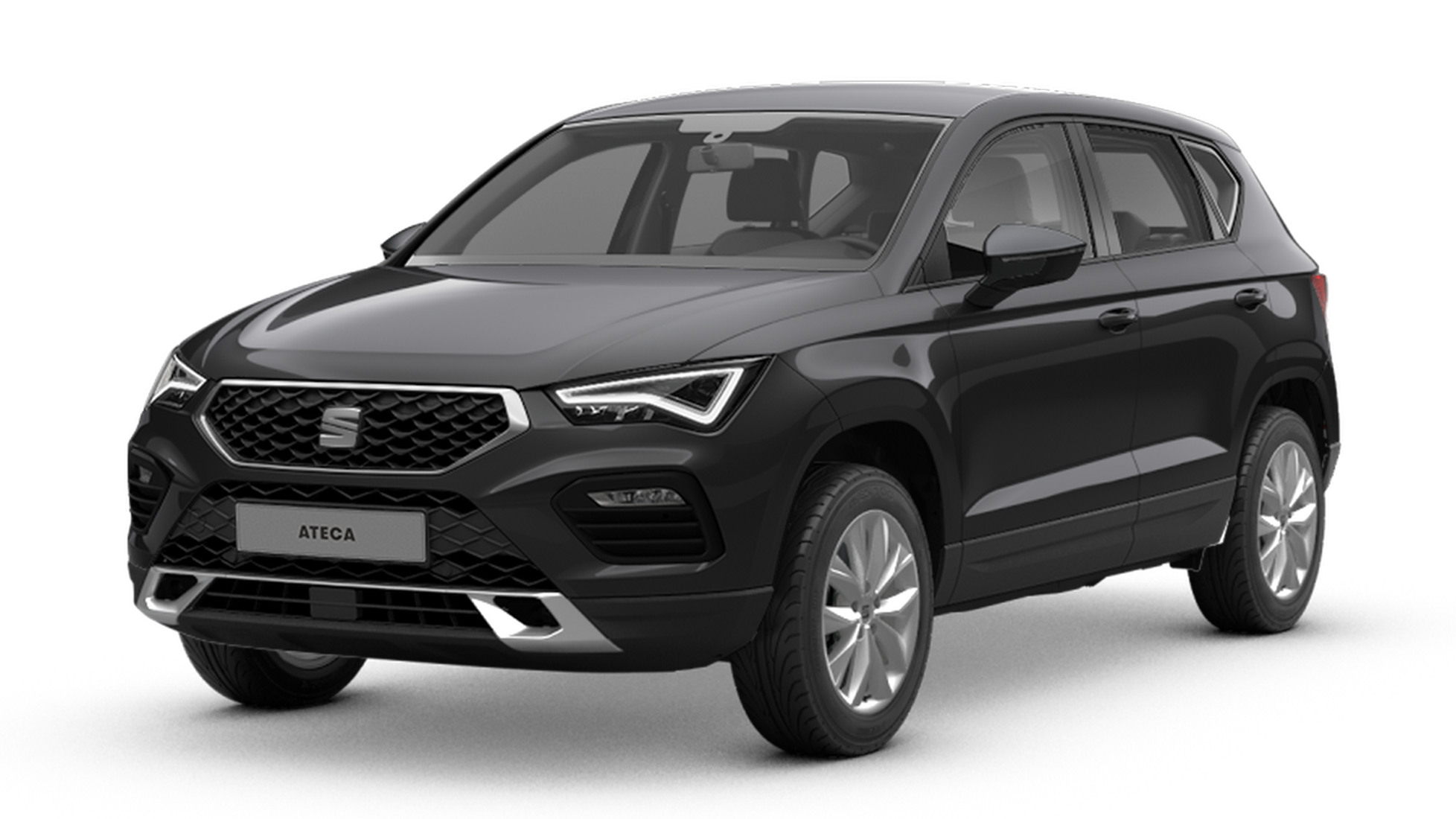 SEAT Ateca in schwarz schräge Frontansicht.