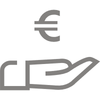 Piktogramm einer Hand und einem Euro Zeichen.