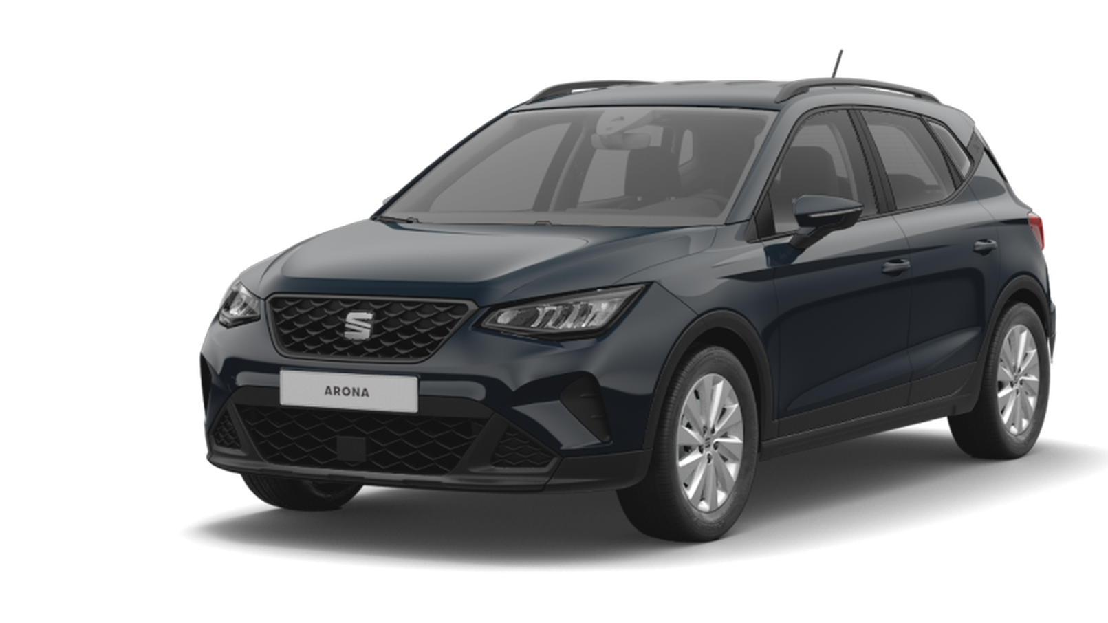 SEAT Arona Edition Reference in dunkelblau schräge Frontansicht.
