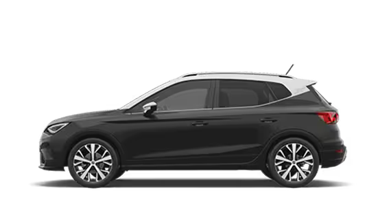 Ein SEAT Arona Schwarz in Seitenansicht.