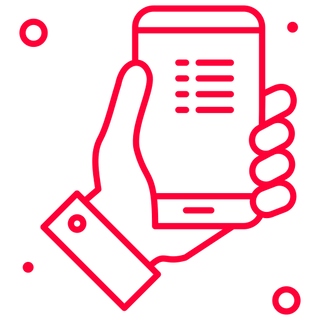 Piktogramm einer Hand mit einem Smartphone.