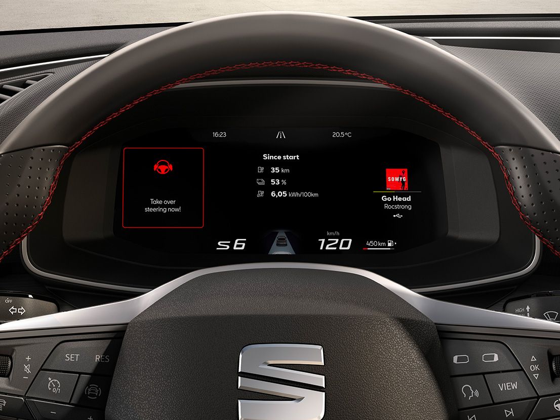 Detailansicht des Fahrerdisplays beim SEAT Leon SP Kombi.