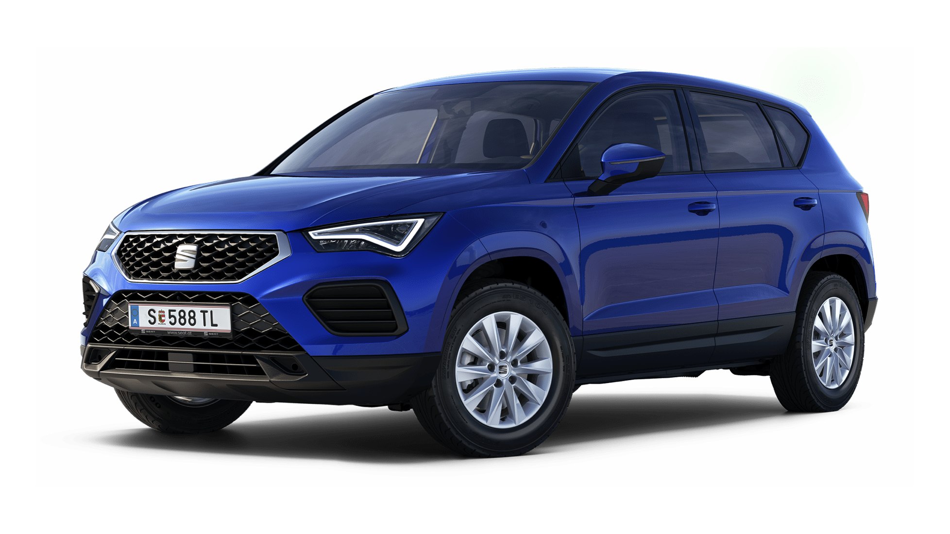 SEAT Ateca in blau schräge Frontansicht.