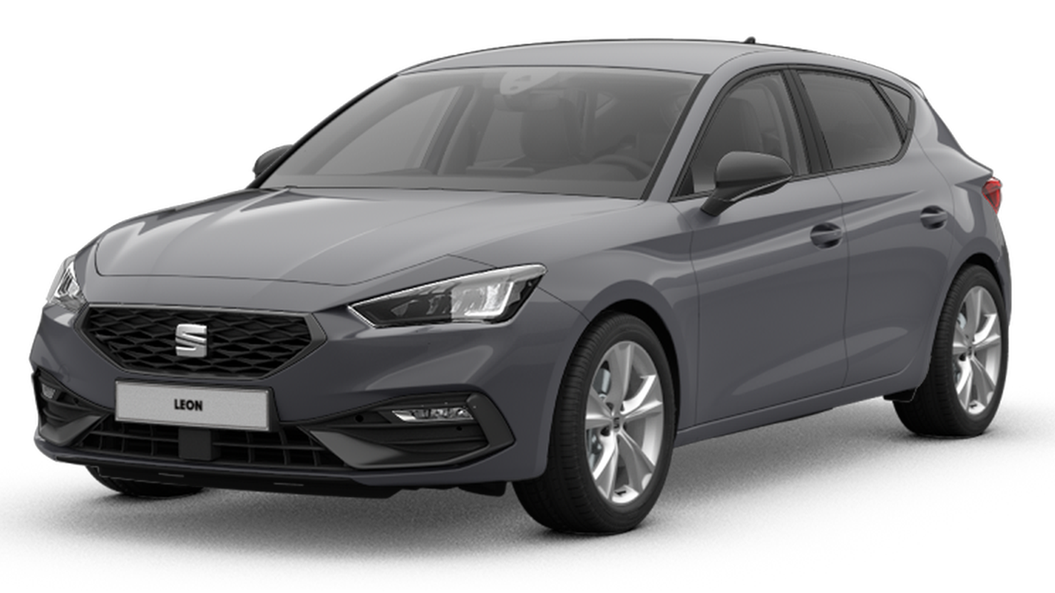 SEAT Leon Edition FR in grau schräge Frontansicht.