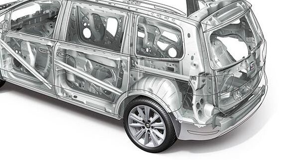 Illustration des Aufbaus der Karosserie eines SEAT Alhambra.