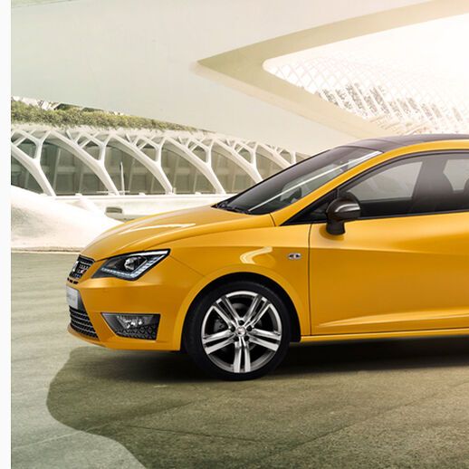 Ein gelber SEAT Ibiza CUPRA von 2013.